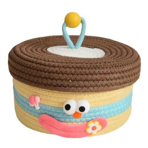 Flaroey Cestino Portaoggetti da Scrivania con Coperchio, Contenitore per Snack Intrecciato, Tavolino da Salotto, Cesto Portaoggetti In Lana per Giocattoli A