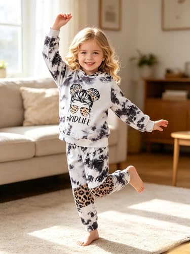 Image of Kid Toddler Girl Clothes - Tie Dye Hoodie Sweatshirt Girl Outfits Pullover Jogger Hooded Sweatpant Set