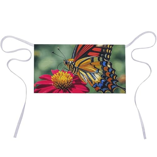 DJUETRUI Beautiful Colorful Butterflys Adjustable for Women Men with Pockets Extra Long Lab Apron Butcher Apron Oxford Cloth Cotton Apron for Kitchen Cooking Baking