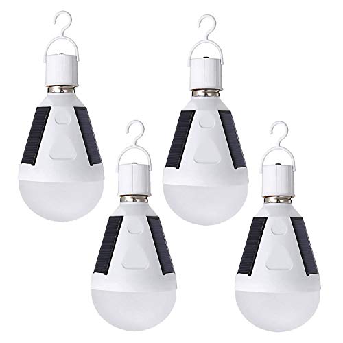 ANBP 4 PièCes SéRies Portable Solaire LED Ampoule 12 W Lanterne Tente Ampoule Lampe Rechargeable D'Urgence Lampe pour Camping en Plein Air IntéRieur Coupure de Courant Blanc/Noir