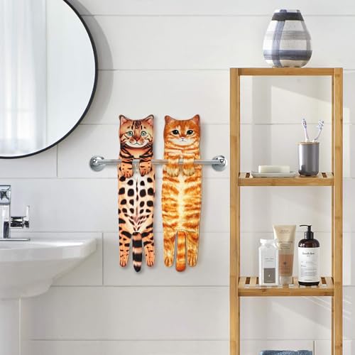 PAT JUUMG Funny Cat Hand Towels for Bathroom,Cute Bathroom Decorative Hanging Kitchen Towel,Super Absorbent Soft,Cat Gifts for Cat Lovers,Gifts For Women/New Home Gifts(Orange Cat) - Image 3