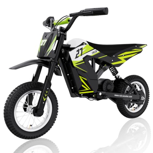 RCB R9X Elektro Motorrad Kinder, 12 Zoll Luftreifen, Elektromotorrad mit Leistungsstarker Motor,5,2Ah Akku,3 Geschwindigkeitsmodus 8/12/25KMH, Reichweite 17KM, Moto Crossbike für Kinder (Schwarz &Grün