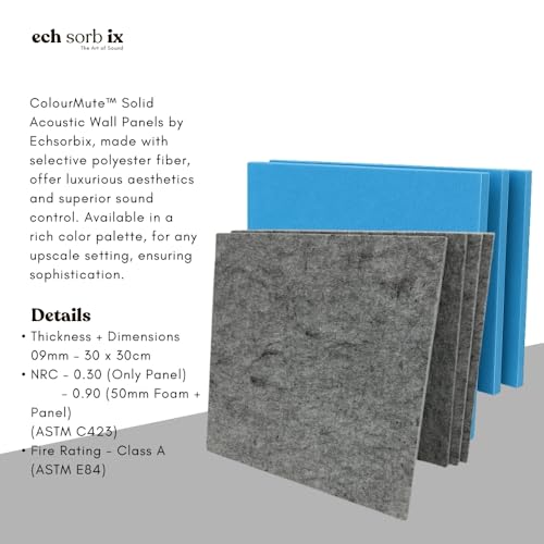Image of MMT Acoustix Premium Felt Acoustic Panels for Offices, Bedrooms & Studios | Sustainable PET Felt Panels for Echo Reduction & Sound Absorption | 1x1 Ft, 9mm Thick | Silver Sky - Pack of 16