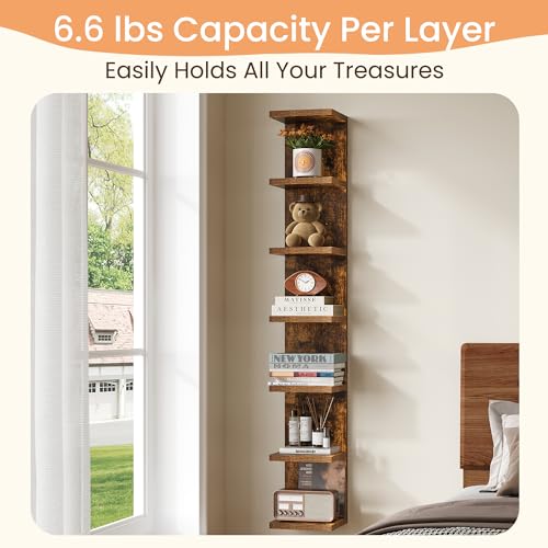 Image of upsimples 7-Tier Floating Wall Shelf, Brown Vertical Vanity Decor Shelves