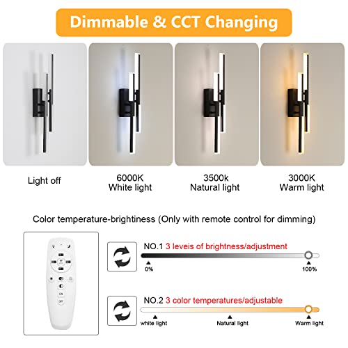 Xlzwjlq Modern Wall Sconce Black Dimmable Led Bathroom Vanity Light Indoor Wall Lamp 19.7” 3000K-6000K Wall Lighting Fixture For Living Dining Room Bedroom Hallway Doorway #TOP1