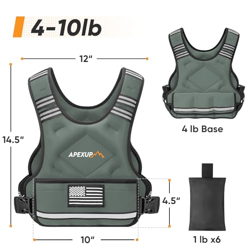 Image of APEXUP Adjustable Weighted Vest, 4-10lb /12-18lb /20-32lb Vest with 6 Ironsand Weights and Large Pocket, Weight Vest for Men Women Strength Training, Running, Walking