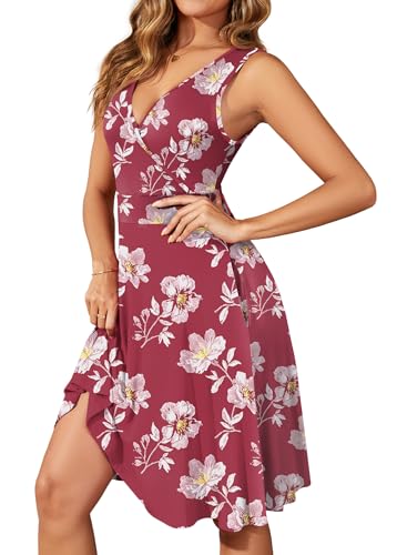Image of WEACZZY Women's Summer Sleeveless Casual Dresses V-Neck Wrap Floral Holiday Tank Dress Flowy Beach Sundress with Pockets