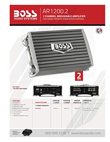 Boss Audio Systems Ar1200.2 2 Channel Car Amplifier - 1200 Watts, Full Range, Class Ab, 2-4 Ohm Stable, Mosfet Power Supply, Bridgeable, Black, 1200 Watts #TOP5