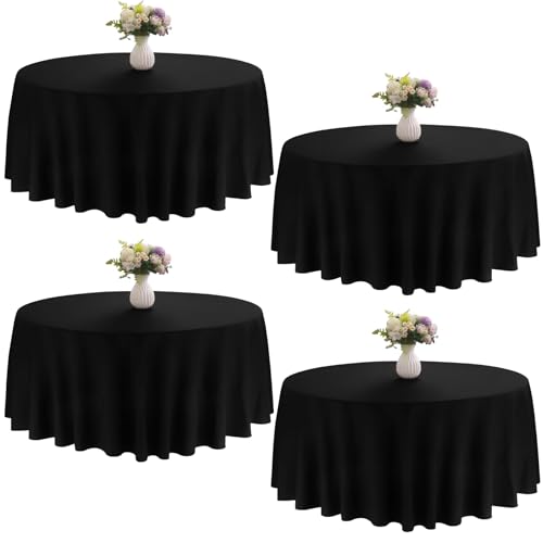 JALANCY 4 Pack Round Tablecloth 90 Inch Black Polyester Washable Fabric Table Covers...