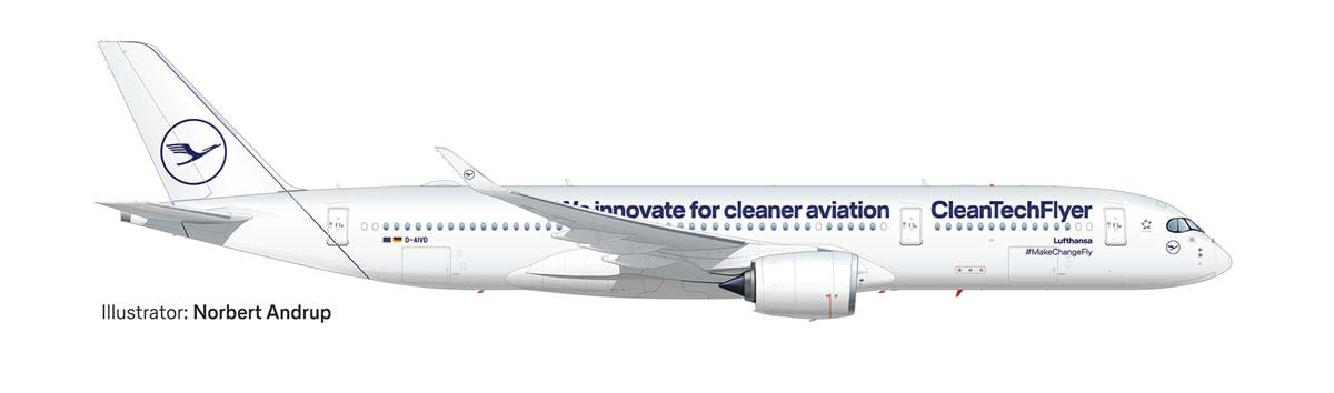 herpa modello di aereo Airbus A350-900 - Lufthansa CleanTechFlyer, D-AIVD, scala 1:200 - modello di aereo, pezzo da collezione, miniatura, statuetta con supporto in plastica