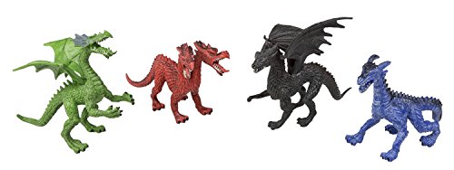 Idena 40090 - Set de figuras de juego con 4 dragones, de plástico, cada uno de unos 16 cm de altura, divertido para la bañera, el arenero, en la guardería y la habitación de los niños