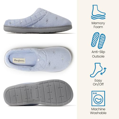 Image of Dearfoams Women's Lightweight Memory Foam Indoor House Slipper Darcy Velour Clog with Wide Widths