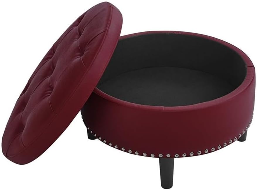 round storage ottoman brick red top view