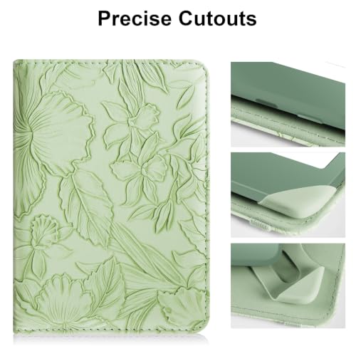 Image of HoYiXi Universal Case for 6.8 Inch 7 Inch Kindle eReaders Compatible with Paperwhite /Kobo /BOOX T68 /iReader Ocean,6.8-7 inch eReaders Protective Case Cover Elastic Rope,Green Leaves