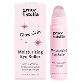 grace & stella Under Eye Brightener with Rose Quartz Rollerball - Hyaluronic Acid & Caffeine Eye Serum for Dark Circles & Puffiness - Travel Size Toiletries, Womens Christmas Gifts (15ml / 0.51floz)