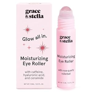 grace & stella Under Eye Brightener with Rose Quartz Rollerball – Centella Asiatica & Caffeine Under Eye Serum for Dark Circles & Puffiness – Travel Essentials, Gifts for Women, Vegan (15ml/0.51floz)