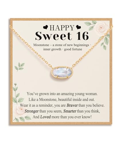 HGDEER Natural Moonstone Necklace Birthday Gift for Women Girls, A Stone of New Beginnings Strength and Inner Growth, Meaningful Jewelry with Quote Card