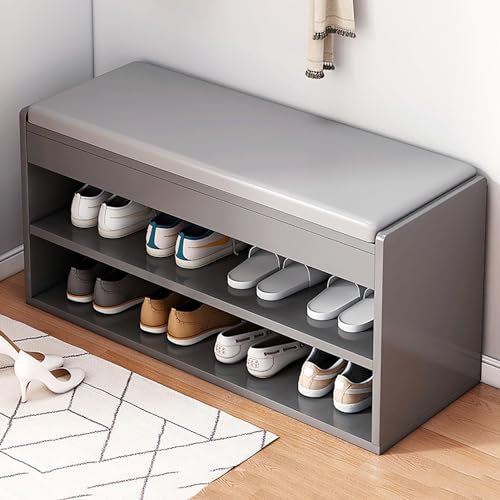 Meuble à chaussures coulissant en bois d'ébénisterie avec assise rembourrée haute densité