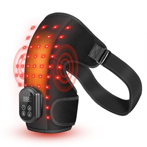 Cordless Red Light Therapy for Shoulder with Heat & Massage Vibration, Separate 5000mAh Portable Near-Infrared Light Therapy Wrap for Shoulder Discomfort, 3 Heat 4 Vibration Modes, 660nm & 850nm LEDs
