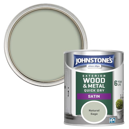 Johnstones - Quick Dry Satin Natural Sage Finish Exterior Wood & Metal Resistant to cracking peeling 6 years of life 12m2 Coverage per Litre 750 ml (Pack 1)