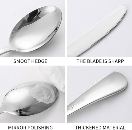 Image of aDai Sterling Silver Silverware Set | Satin Finish 20-Piece Flatware Set with Unique Floral Printed Handle | Dishwasher Safe Stainless Steel Cutlery for Home, Restaurant & Gifting