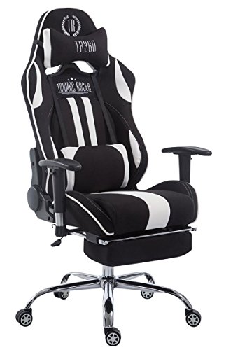 CLP Gaming Bürostuhl XL Limit I Gamingstuhl Mit Stoffbezug Und Metallgestell I Höhenverstellbarer Schreibtischstuhl Mit Laufrollen | Farbe schwarz/weiß mit Fußablage