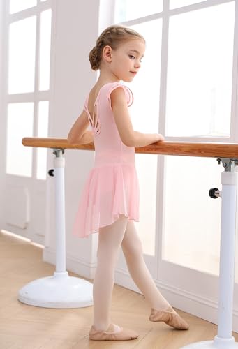 mdnmd girls dance ballet leotards dresses for toddler ballerina outfit skirt hollow knot back flutter sleeve