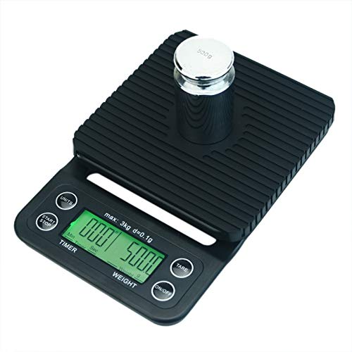 Electronic Multifunctional Weighing Scale,3kg / 0.1g Profession Coffer Scale Drip Coffee Timer Kitchen Bar Food Weight Balance Accurate Measurement Scales (One Color)