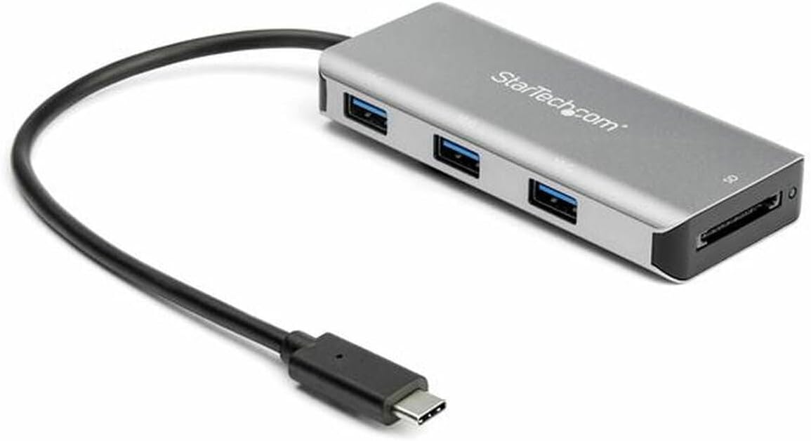StarTech.com 3 Port 10Gbps USB C Hub with SD Card Reader - 3x USB-A & 1x SD Slot - Portable USB 3.1 Type C Adapter Hub - Laptop Hub - USB Bus Powered - Thunderbolt 3 Compatible , TAA (HB31C3ASDMB)