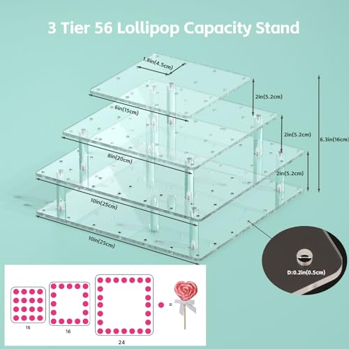 Clear Acrylic Cake Pop Stand Lollipop Display Holder Tower 56 Hole 3 Tiered Candy Tree for Party Decorating Wedding Events Supplies by LUOBAO - Image 3