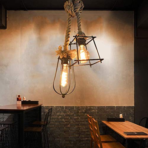 Lustre en corde de chanvre et finitions fer forgé noir de qualité - 6