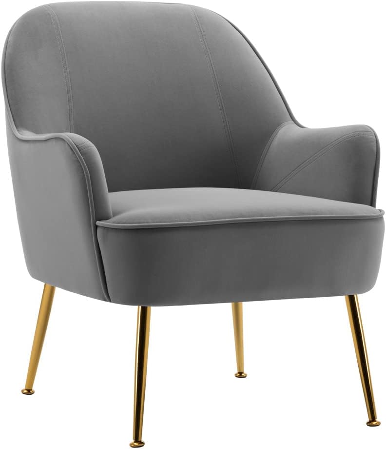 INMOZATAGrey Tub Chair Velvet Dining Armchair Arm Rest Occasional Chairs for Living Room Bedroom Lounge (Grey)