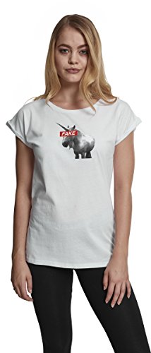 Mister té (misuq) Mujer Ladies Fake Unicorn tee  Camiseta, Mujer, MT597, Blanco, Medium
