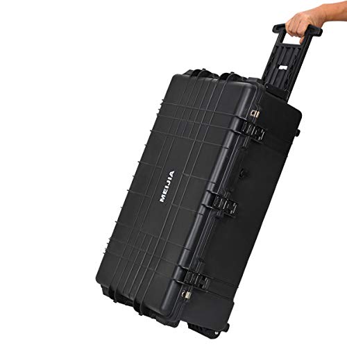Image of MEIJIA Portable Rolling Waterproof Protective Hard Case,Compact Camera Case With Wheels And Retractable Pull Handle,Customizable Fit Foam Inserted, Elegant Black,31.65inch x 19.37inch x 11.02inch