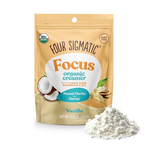Four Sigmatic Focus Vanilla Coffee Creamer | Organic Non Dairy Coffee Creamer with Lion’s Mane and Vitamin B12 | Vanilla, 4.23 oz