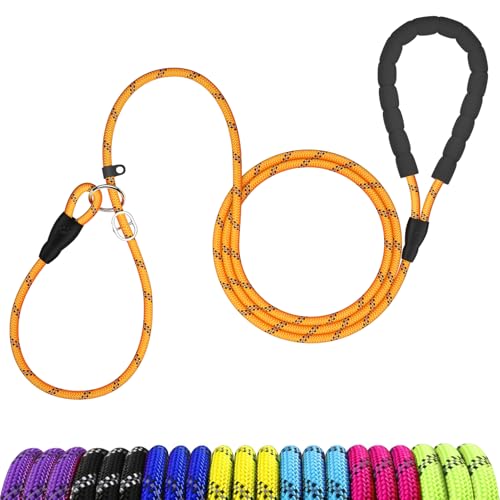 MEKEET Correa deslizante para perros – Correa de perro de cuerda naranja de 6 pies con mango acolchado suave, correa reflectante para perros pequeños, correas de entrenamiento fuertes para perros