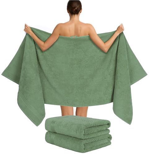 Hammetex 2er Set Extra Große Badetücher – 80x200 cm, 500 GSM, 100% Baumwolle – Weich & Saugfähig – Luxuriöse Große Spa-Handtücher, Salbeigrün