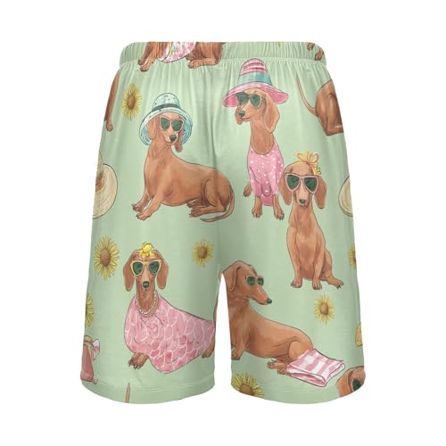 Dachshund Sunflowers Pajama Bottom Shorts for Men Soft Casual Sleep Lounge Shorts with Pockets S-XXL2