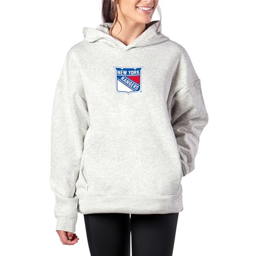 Northwest NHL New York Rangers Women's Pullover Hoodie with Zipper Pockets, Long Sleeve Hooded Sweatshirt, Lightweight Casual Top, Heather Grey, Medium