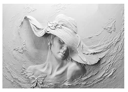 WallArena - Vlies Fototapete Frau Schmetterlinge grau Stein Skulptur...