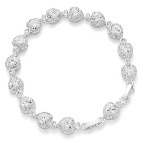 Image of equilibrium Heart Theme Silver Plated Bracelet Collection – Sparkle Charm Tassel Bangle Multi Heart Gift Jewellery (All That Bling: H 1.3 cm × W 0.9 cm × D 0.5 cm)