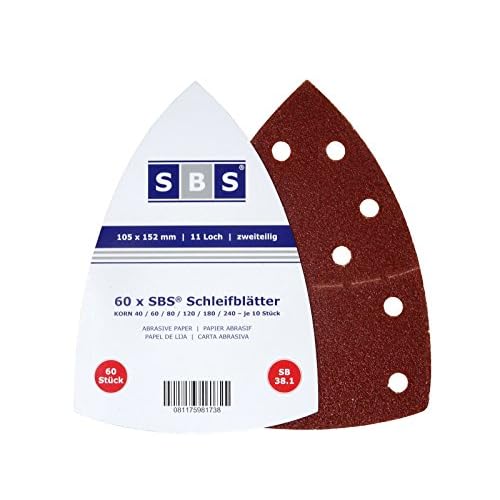 60 Stück SBS Klett Schleifblätter 105 x 152mm 10x je Korn 40/60/80/120/180/240 für Multischleifer