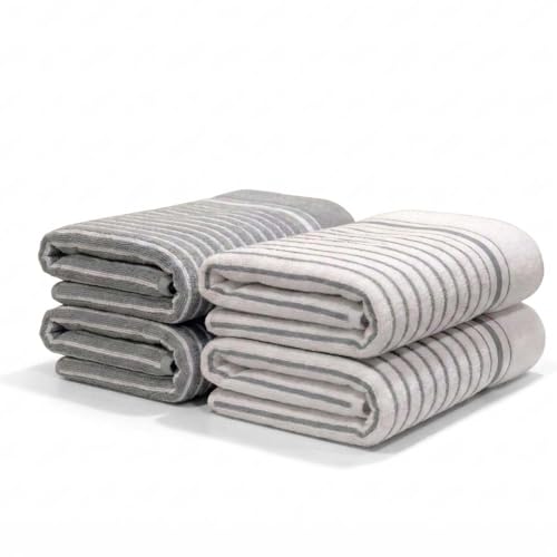 Image of Athom Living Premium Hand Towels- Cotton, 400 GSM, Ultra Soft, Quick Dry, Highly Absorbent | for Hand, Kitchen and Gym | 60 * 40 cm, Pack of 4 (Grey and White)