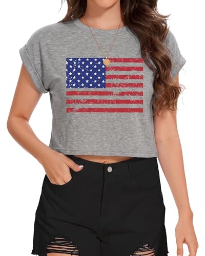 Image of Womens Crop Tops Summer Roll Cap Sleeve Cropped Tshirt Loose Fit Basic Tees