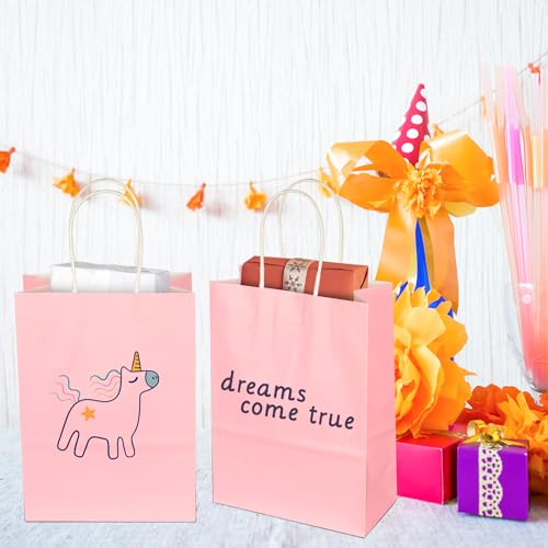 Image of BLEWINDZ 32Pcs Small Paper Gift Bags with Tissues, Pink Party Favor Bags with Handles, 8.7 inch Goodie Bag for Birthday, Shopping, Party Supplies