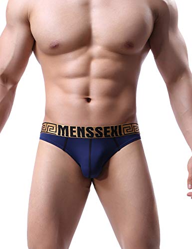 Madealer Men&#39;s Thong Underwear Soft Ice Silk Stretch T-Back Underwear(Navy Blue XL)