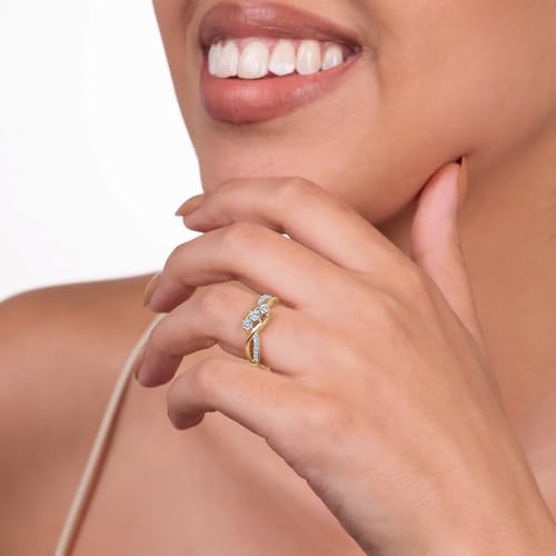 GILDED 14K Gold Plated and 925 Sterling Silver Engagement Rings for women in 1/3 ctw 3 Stones Lab Grown Diamond Ring | Anniversary Ring Silver | Engagment Ring | Statement Rings for women in Size 74