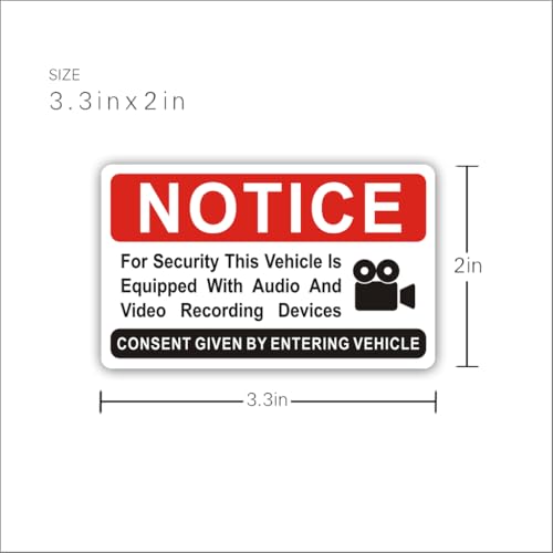 Image of 6 pieces Notice Vehicle is Equipped With Audio And Video Recording Devices,In Car Camera Recording Stickers for Cars, red,3.3inx2in