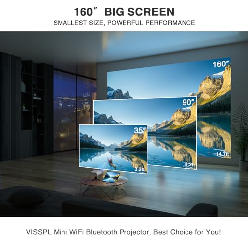 Image of Mini Projector with WiFi and Bluetooth, VISSPL FHD 1080P Projector, Portable Outdoor Projector with Tripod, Home Theater Movie Phone Projector Compatible with Android /iOS /Windows /TV Stick /HDMI /USB