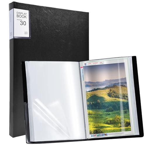 Image of SKRYUIE A3 Diamond Painting Storage Book - 60 Diamond Painting Capacity, 30 Page Protectors, 17.2x12.8 inches, Portfolio Folder for Presentation and Organization - Blue